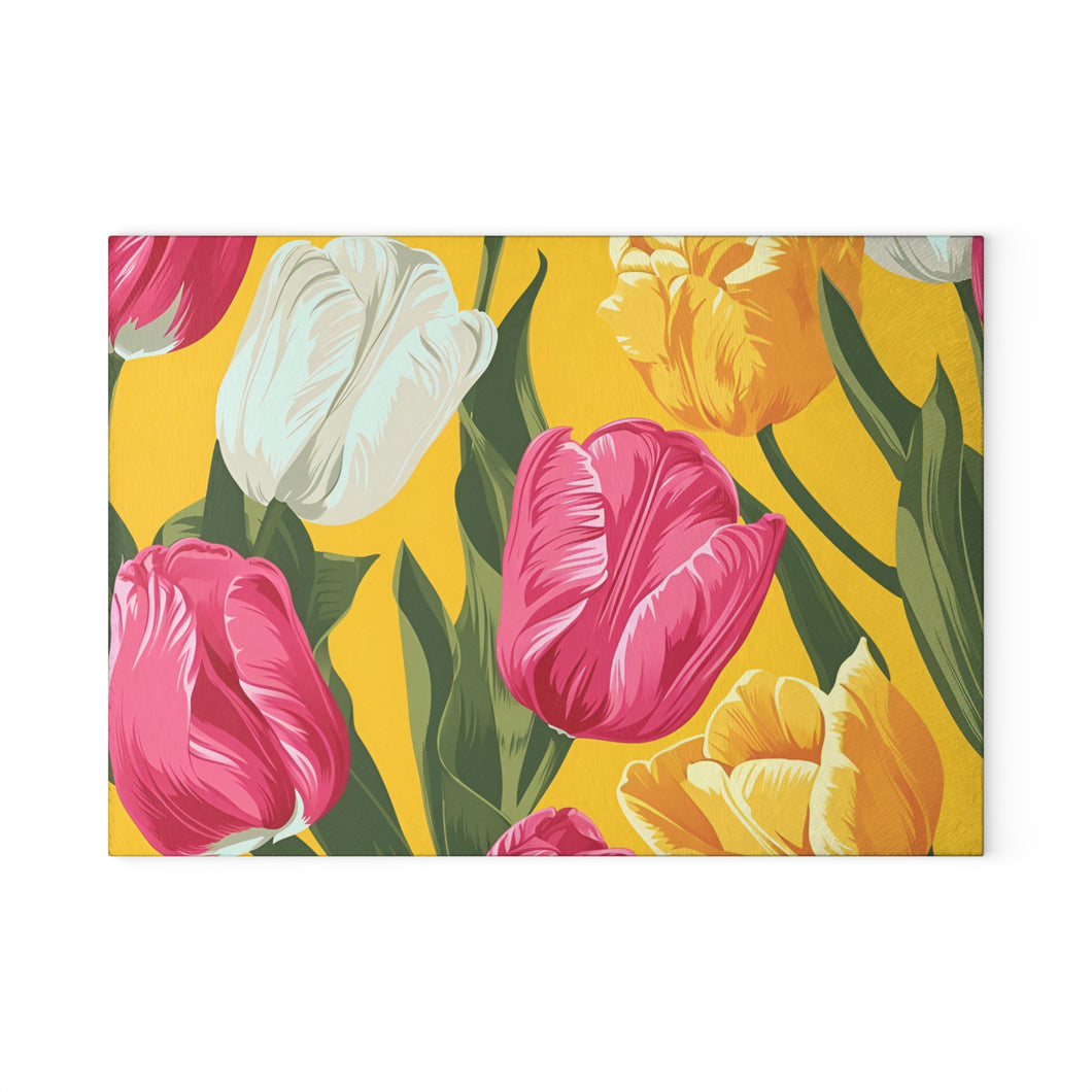 Sunny Day Tulips Glass Cutting Board